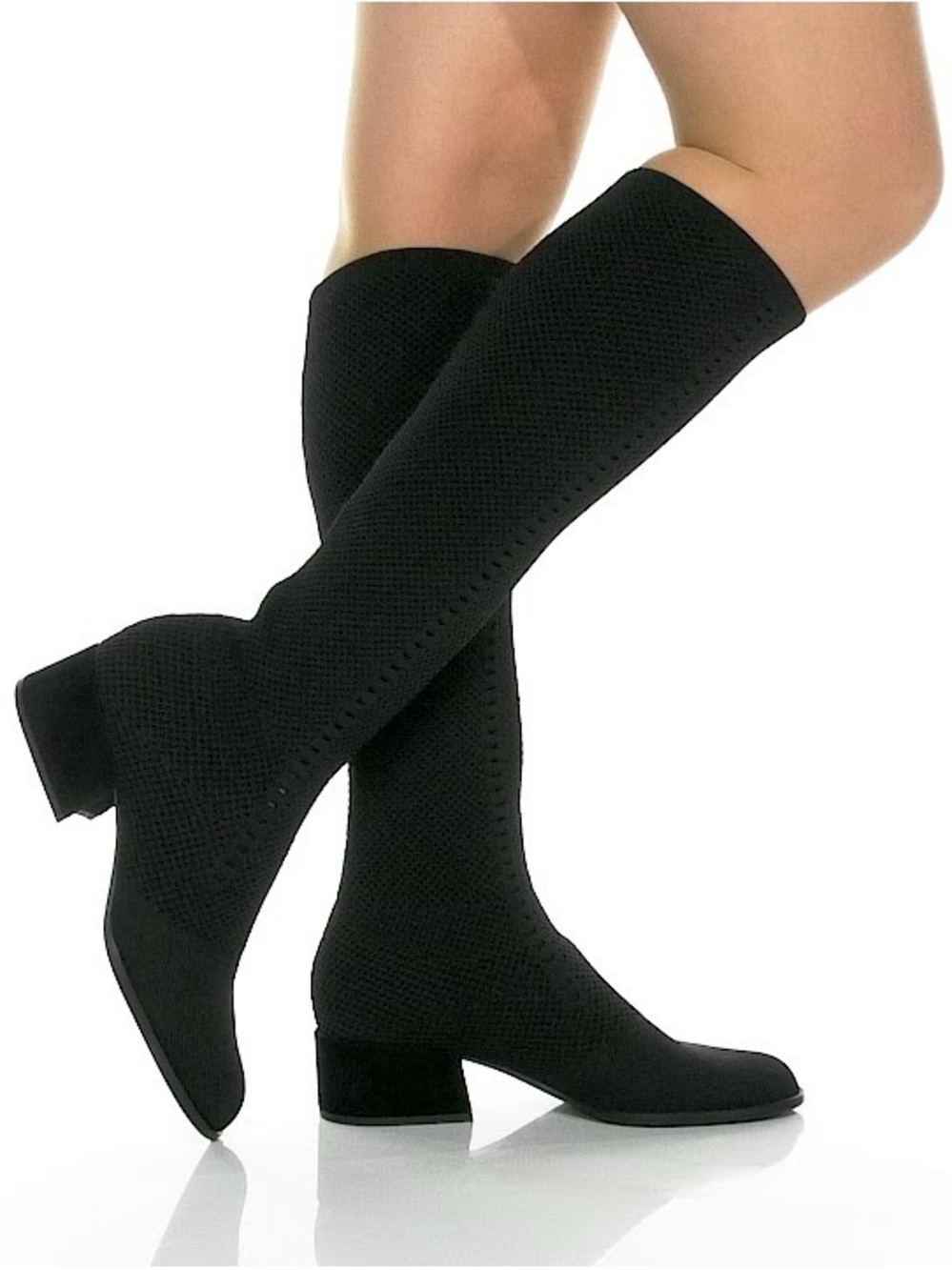 NWOT Eileen Fisher Black Knee-High Knit Block Heel Boots